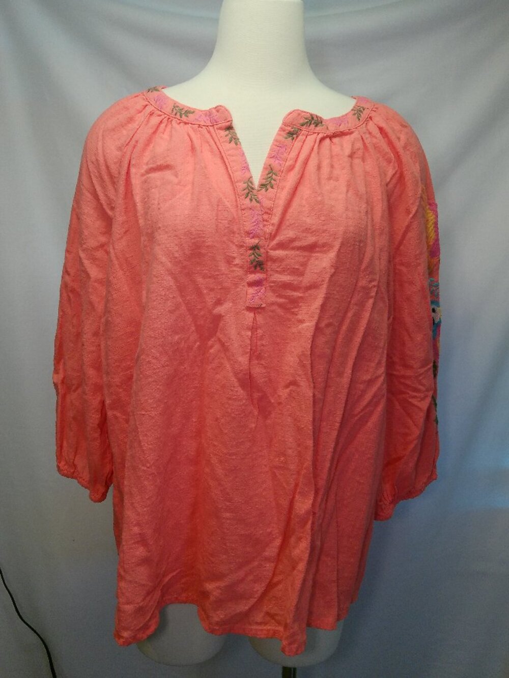 Blouse Coral Embroidered Parrot Blouse Top Size 2X
